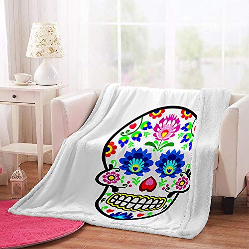 SHHSGZ Manta Reversible de Franela Sherpa 100% Microfibra para sofá y Cama Calavera Flor-M