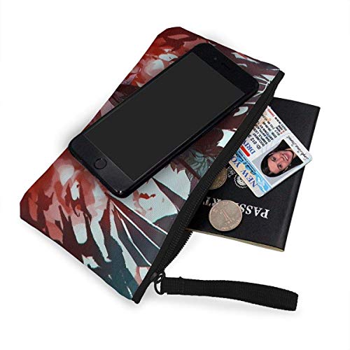 shibeili Monederos de Monedas de trébol Negro de Demon Anime con Cremallera de Lona Bolsas de Maquillaje con Correa de Pulsera Monedero para teléfono móvil