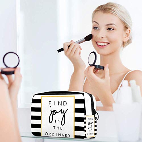 Shiiny Slogan Print On Stripe Pattern Cosméticos Bolsa para Mujeres, Adorable Espaciosa Bolsas de Maquillaje Bolsa de Viaje Accesorios Organizador Regalos