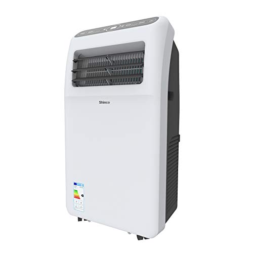 SHINCO 3,5 kW 12000 BTU Aire Acondicionado Portátil, Enfría, Ventila y Deshumidifica, Mando a Distancia, Blanco, [Clase de eficiencia energética A] hasta 60 m²