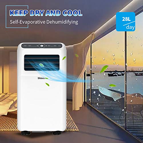 SHINCO 3,5 kW 12000 BTU Aire Acondicionado Portátil, Enfría, Ventila y Deshumidifica, Mando a Distancia, Blanco, [Clase de eficiencia energética A] hasta 60 m²