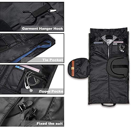 SHKY Bolsa de Ropa de Viaje Convertible 2 en 1 Bolsa de Traje de Equipaje Bolsa de Viaje, Gran Bolsa de Viaje de Negocios de Fin de Semana para Hombres Mujeres,Negro