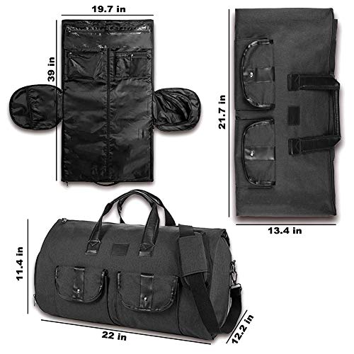 SHKY Bolsa de Ropa de Viaje Convertible 2 en 1 Bolsa de Traje de Equipaje Bolsa de Viaje, Gran Bolsa de Viaje de Negocios de Fin de Semana para Hombres Mujeres,Negro