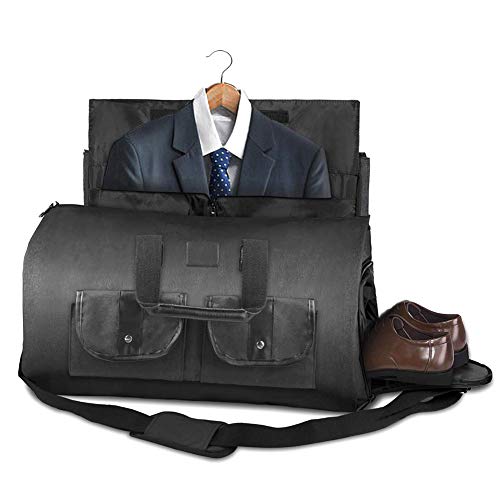 SHKY Bolsa de Ropa de Viaje Convertible 2 en 1 Bolsa de Traje de Equipaje Bolsa de Viaje, Gran Bolsa de Viaje de Negocios de Fin de Semana para Hombres Mujeres,Negro