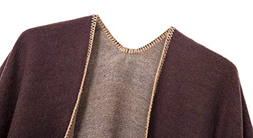Shmily Girl Poncho para Mujer Cardigan de Punto Capa con Bloques de Colores para Mujer Easy Cover Up (One Size, Café)