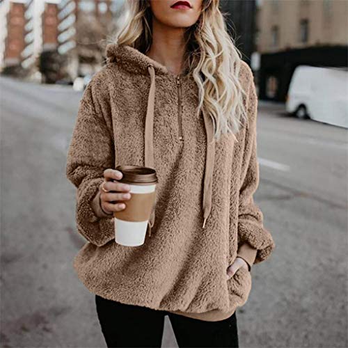 SHOBDW Liquidación Venta Mujer Sudadera con Capucha Suelta Tallas Grandes Jersey de Mujer Jersey otoño Invierno Manga Larga Remata Abrigo cálido (XXL, Caqui)