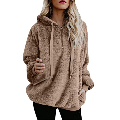 SHOBDW Liquidación Venta Mujer Sudadera con Capucha Suelta Tallas Grandes Jersey de Mujer Jersey otoño Invierno Manga Larga Remata Abrigo cálido (XXL, Caqui)