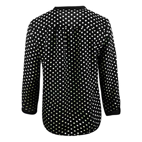 SHOBDW Mujeres Primavera Verano Tallas Grandes de Manga Larga Suelta con Cuello en v Gasa Bowknot Camisa Casual Dots Moda Oficina Señoras Camisa Blusa(Negro,XL)