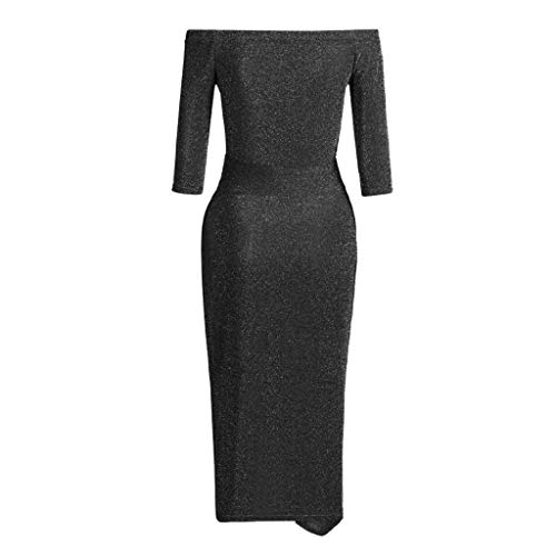 SHOBDW Vestidos Mujer Hombro Sólido Delgado Atractivo de Alta Hendidura Bodycon Lápiz Vintage Tallas Grandes de Manga Larga para Mujer Fiesta de Noche Vestidos de cóctel