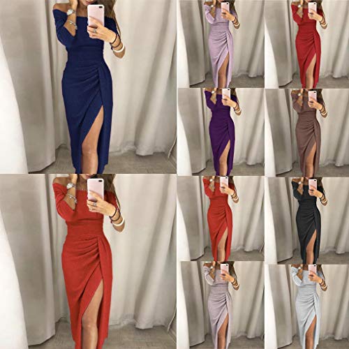 SHOBDW Vestidos Mujer Hombro Sólido Delgado Atractivo de Alta Hendidura Bodycon Lápiz Vintage Tallas Grandes de Manga Larga para Mujer Fiesta de Noche Vestidos de cóctel
