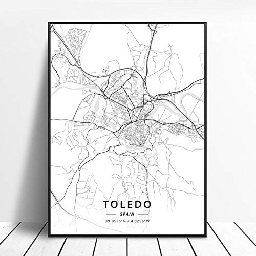 shuimanjinshan Lleida Toledo Logroño Vigo Murcia Burgos España Lienzo Arte Mapa Cartel 50X70Cm No Frame W-262