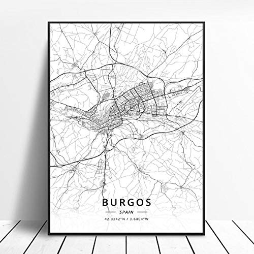 shuimanjinshan Lleida Toledo Logroño Vigo Murcia Burgos España Lienzo Arte Mapa Cartel 50X70Cm No Frame W-266