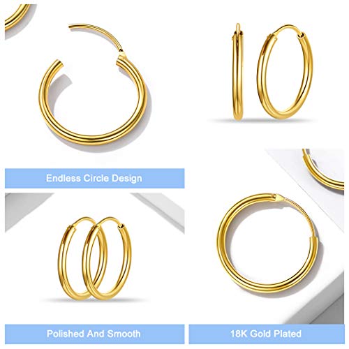 Silvora 20mm Pendientes Aros Oro Pequeños Aros Chapado Oro Mujer Pedientes Chicos