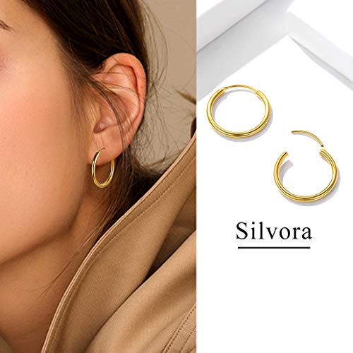 Silvora 20mm Pendientes Aros Oro Pequeños Aros Chapado Oro Mujer Pedientes Chicos