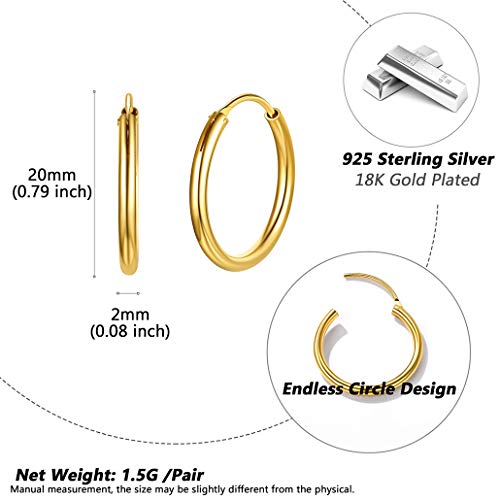 Silvora 20mm Pendientes Aros Oro Pequeños Aros Chapado Oro Mujer Pedientes Chicos