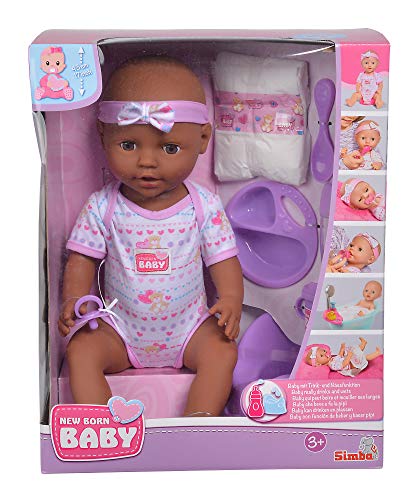 Simba 105030060 New Born - Muñeca (43 cm, con Ojos para Dormir, Beber y función de Humedad, 8 Piezas)