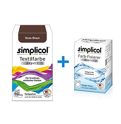 Simplicol Expert + fijador del Color Paquete de Kombi Fabric Dye: Tinte de Coloración para Textiles: Lavado a Mano o Lavadora - marrón