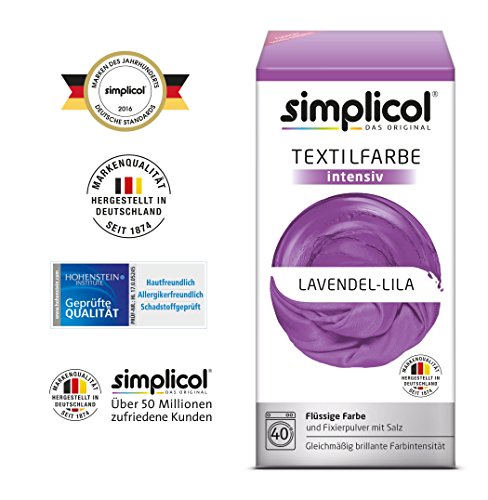 Simplicol Kit de Tinte Textile Dye Intensive Lila: Colorante para Teñir Ropa, Tejidos y Telas Lavadora, Contiene Fijador para Colorante Líquido, Anti Alérgeno, No Destiñe, Seguro para su Lavadora