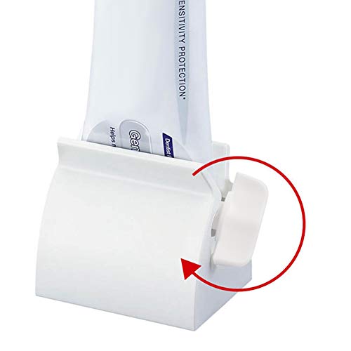 SIMUER 2 Piezas 2 en 1 Soporte Exprimidor Portacepillos de Dientes Pasta Dentífrica para Accesorioel Baño Viaje a casa - Color Blanco