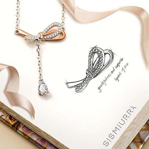 SISMIURRA Collar con Lazo de Plata de Ley Chapado en Oro Rosa y Platino para Mujer Regalo de cumpleaños