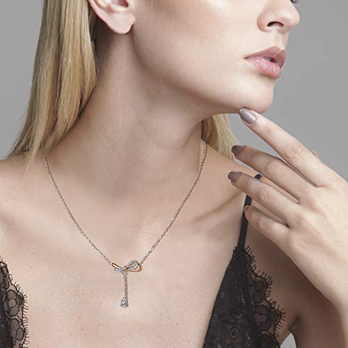 SISMIURRA Collar con Lazo de Plata de Ley Chapado en Oro Rosa y Platino para Mujer Regalo de cumpleaños