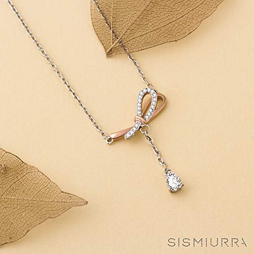 SISMIURRA Collar con Lazo de Plata de Ley Chapado en Oro Rosa y Platino para Mujer Regalo de cumpleaños
