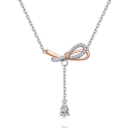 SISMIURRA Collar con Lazo de Plata de Ley Chapado en Oro Rosa y Platino para Mujer Regalo de cumpleaños
