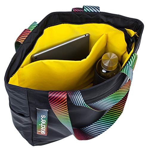 SKECHERS Bolso Tote Mujer Asa Doble Corta y Larga Lona Ligero Práctico Funcional Versátil Múltiples Compartimentos Para Uso Diario S896, Negro, Talla única