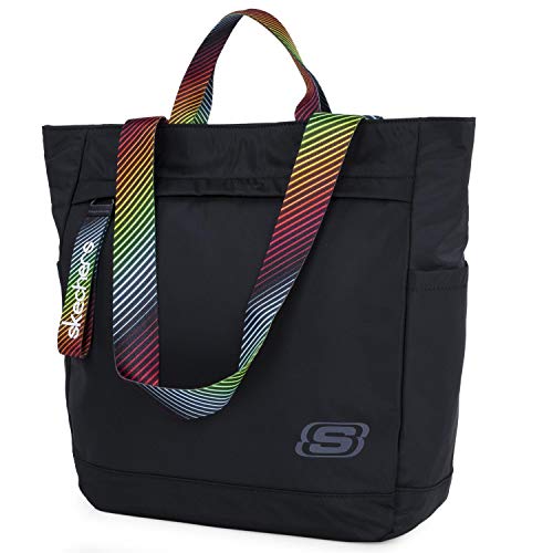 SKECHERS Bolso Tote Mujer Asa Doble Corta y Larga Lona Ligero Práctico Funcional Versátil Múltiples Compartimentos Para Uso Diario S896, Negro, Talla única