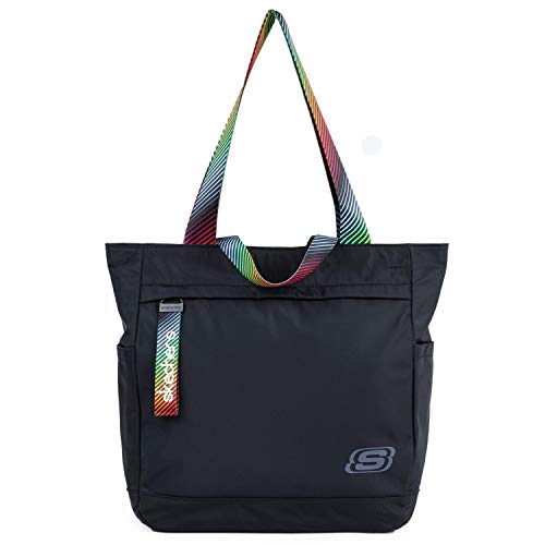 SKECHERS Bolso Tote Mujer Asa Doble Corta y Larga Lona Ligero Práctico Funcional Versátil Múltiples Compartimentos Para Uso Diario S896, Negro, Talla única