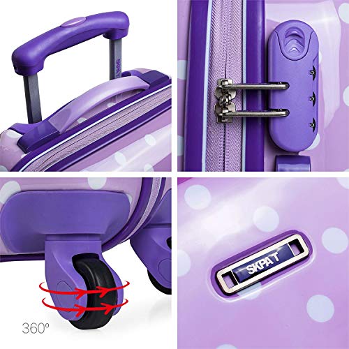 SKPAT - Maleta Infantil Cabina de Viaje 4 Ruedas Trolley Policarbonato Estampado Lunares. Equipaje de Mano. Rígida y Ligera. Candado. Low Cost. Estilo y Marca. 66450, Color Malva
