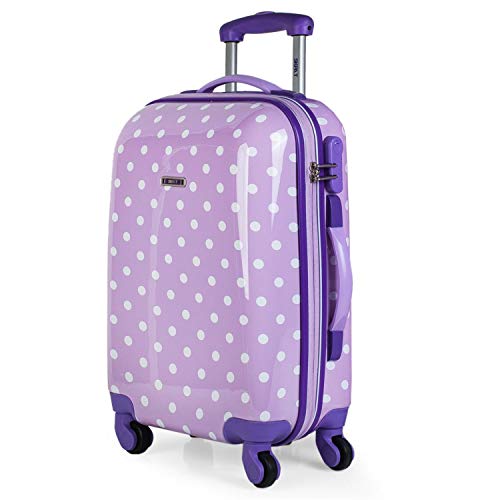 SKPAT - Maleta Infantil Cabina de Viaje 4 Ruedas Trolley Policarbonato Estampado Lunares. Equipaje de Mano. Rígida y Ligera. Candado. Low Cost. Estilo y Marca. 66450, Color Malva