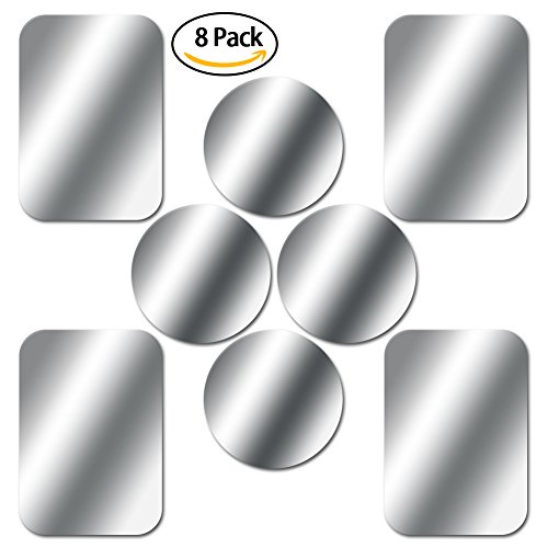 Skyee 8 Piezas láminas Metálicas con 3M Adhesivos Muy Finas Reemplazo de la Placas Metálicas para Soporte del Coche del Teléfono (4 Redondas y 4 rectangulares) imán movil Coche - Plata
