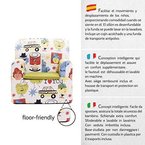SLEEPAA Sillon bebe 1-4 años Desenfundable Lavable Resistente Seguro Ligero Cómodo Decoracion muebles niños Fabricado en España 40x40x42 cm (Big Apples)