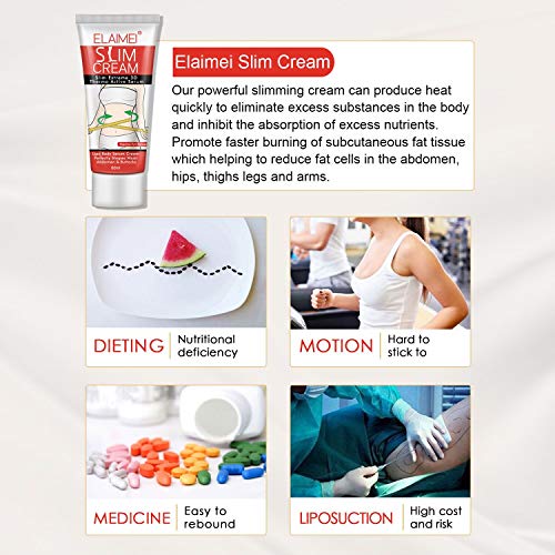 Slim Cream, Slim Extreme Cellulite Slimming & Firming Cream, Body Fat Burning Massage Gel, Weight Losing Hot Serum Treatment for Shaping Waist, Abdomen and Buttocks 60ml