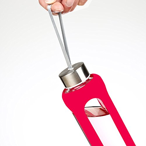 SLOSH Botella Cristal Agua Silicona Deporte Vidrio Viaje Deportiva (Rosa Roja)