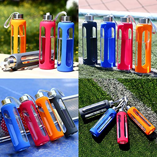 SLOSH Botella Cristal Agua Silicona Deporte Vidrio Viaje Deportiva (Rosa Roja)