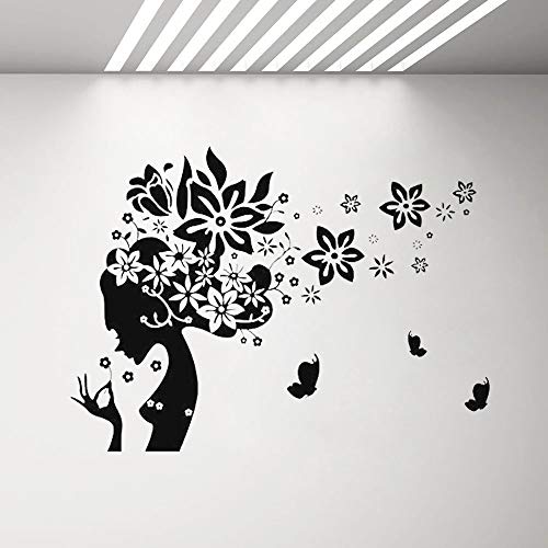 SLQUIET Mujer Silueta Peluquería Tatuajes de pared y mariposas Vinilos adhesivos de pared Dormitorio Salón Peluquería Familia y jardín Vinilos decorativos 12 azul claro 81x57 cm
