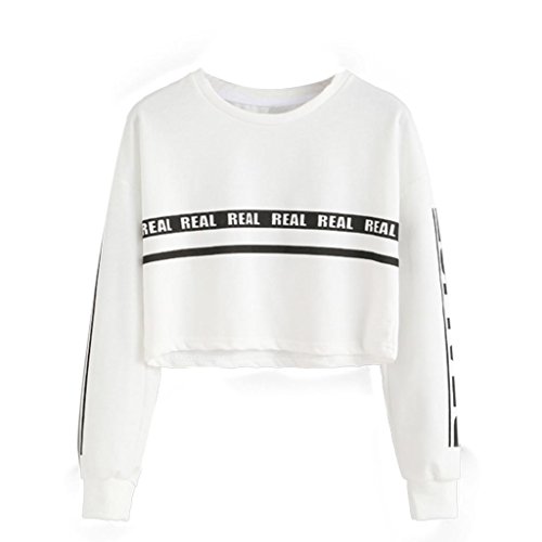 SMARTLADY Mujer Sudaderas Cortas 2017 Primavera Blanco Letra Algodón Manga Larga Blusa Tops (S)