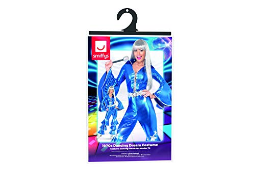 Smiffys 1970s Dancing Dream Costume Disfraz de baile de los años 70, color azul, L-UK Size 16-18 (41159L)