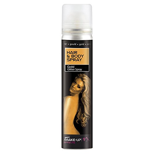 Smiffy's-37795 Spray para Pelo y Cuerpo, Dorado, Brillantina, envase 75ml, Color Oro, No es Applicable (37795)