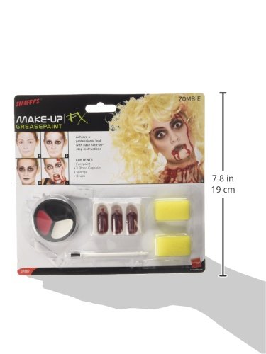 Smiffy's-37807 Set de Maquillaje de Zombi, Incluye Pintura para la Cara, cápsulas de Sangre y Esponja, Color Rojo, No es Applicable (37807)