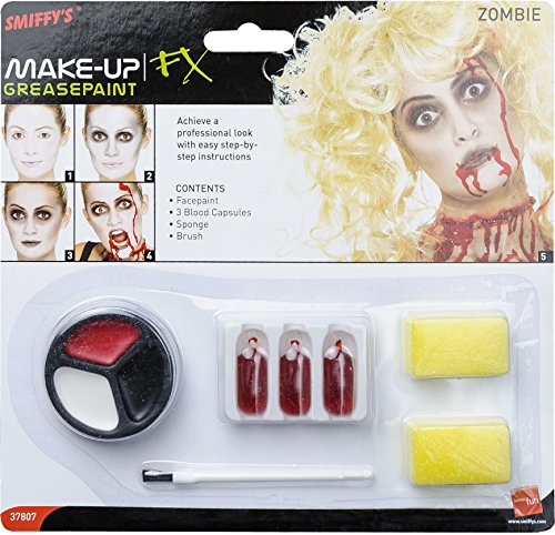 Smiffy's-37807 Set de Maquillaje de Zombi, Incluye Pintura para la Cara, cápsulas de Sangre y Esponja, Color Rojo, No es Applicable (37807)