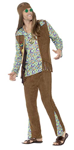 Smiffy'S 43126L Disfraz De Hippie Años 60 Con Pantalones Camiseta Chaleco, Multicolor, L - Tamaño 42"-44"