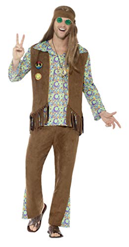 Smiffy'S 43126L Disfraz De Hippie Años 60 Con Pantalones Camiseta Chaleco, Multicolor, L - Tamaño 42"-44"