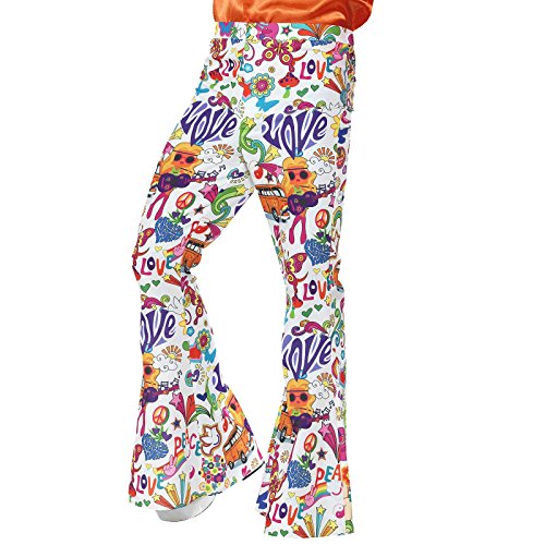 Smiffys-44907L Pantalones acampanados buena onda años 60, para hombre  , multicolor, L-Tamaño 42"-44" (Smiffy's 44907L) , color/modelo surtido