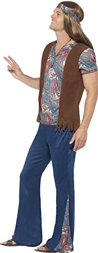Smiffys 45517S Disfraz de Hippie de los años 60 para Hombre, Azul, S