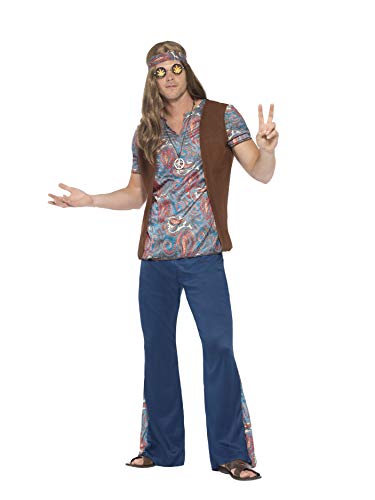 Smiffys 45517S Disfraz de Hippie de los años 60 para Hombre, Azul, S