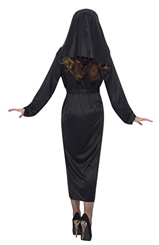 Smiffy's Smiffys-20423L Disfraz de Monja, con Vestido y Velo, Color Negro, L-EU Tamaño 44-46 20423L