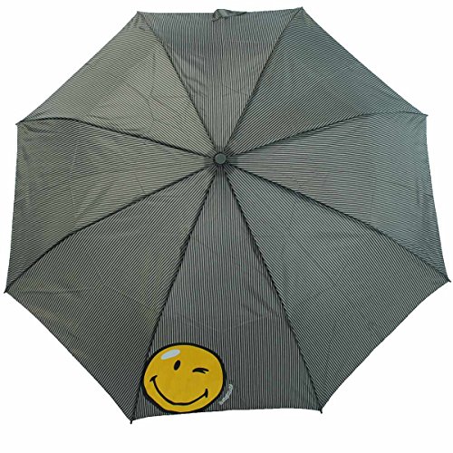 Smiley World - Mini paraguas automático, diseño de rayas, color negro